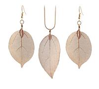LRXIYODE 1Set Leaf Shape Jewelry for Women Elegant Golden Necklace Earrings Dangle Creative Ear Drops for Parties Work Special Occasions