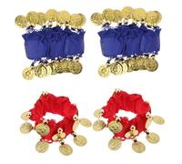 LRXIYODE 2 Pairs Bell Wrist with Melodious Bells for Belly Dance Performance Red Royal Blue Bracelets for Indian Women Lightweight Dance Costume Accessories