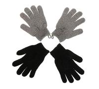 LRXIYODE 2 Pairs Exfoliating Shower Gloves for Bath Scrub Dual Color Gray and Black Deep Cleansing Mesh Mitts with Hanging Ring for Neck Feet Arms and Full Body Exfoliation