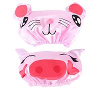 LRXIYODE 2 Pcs Cartoon Boys and Girls Shower Caps Baby Shampoo Hats Adjustable Waterproof Double Layer Bathing Caps for Girls with Elastic Band Pink Pig and Mouse Design