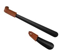 LRXIYODE 2 Pcs Genuine Leather Shoe Horn Set 16cm Short 42cm Long Brown Lacquered Handles Shoe Helper for Men for Women for Elderly Suitable for Boots