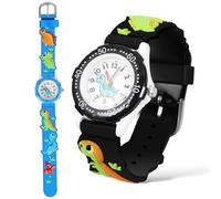 LRXIYODE 2 Pcs Watches with Cartoon Dinosaur Design Quartz Movement PVC Strap for Boys and Read Arabic Numbers Teaching Management