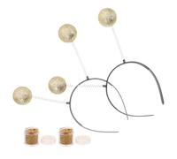LRXIYODE 2 Sets Headband Martian Antennas Headband Space Costume Accessories Glitter Ball Head Boppers for Party Women Golden