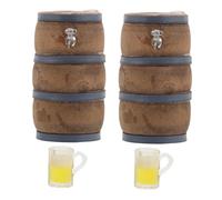 LRXIYODE 2 Sets Miniature Wooden Beer Barrels with Faucet and Wine Glasses for Dollhouse Bar Decoration Realistic Mini Beer Barrel Figurines for Fairy Garden Landscape and Collectors