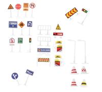 LRXIYODE 28pcs Educational Traffic Sign Set Realistic Miniature Road Signs for Role Play for Kindergartens Early Education for Learning Traffic Knowledge