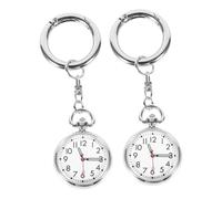 LRXIYODE 2Pc Nurse Pocket Watches with Keychain Easy-Read Dial Water-Resistant Chest Hanging Fob for Students Nurses Silver Medical Clip