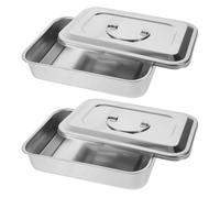 LRXIYODE 2pcs 9-inch Stainless Steel Nail Tool Sterilizer Trays with Lid and Handle, Manicure Instrument Storage Organizer for Nail Art Tools Cleaning and Soaking