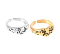 LRXIYODE 2pcs Adjustable Crying Face Rings Open Band Decorative Finger Rings Fashion Jewelry for Women Girls, Vintage Style Gold Silver Tone Accessories for Daily Wear