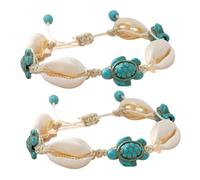 LRXIYODE 2Pcs Adjustable Natural Shell Turtle Bead Bracelet Handmade Bohemian Wax Rope Anklets for Women Beach Vacation Jewelry with Real Sea Turtle Charms Versatile Summer Accessories