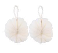 LRXIYODE 2pcs Beige Petal-Shaped Shower Sponge Loofahs Bath Balls Soft PE Material Body Scrubber with Hanging Rope Gentle Exfoliating Mesh Poufs for Cleansing and Reduced Shower Gel Use