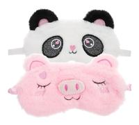 LRXIYODE 2pcs Cartoon Plush Sleeping Eye Masks and Adults, Soft Animal Eye Protectors with Pink Pig and Heart Panda Design, Comfortable Sleeping Blindfolds for Travel and Home Use