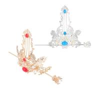 LRXIYODE 2Pcs Chinese Hair Chopsticks Set Vintage Crane Hair Sticks with Silver and Gold Tone Cosplay and Tea Ceremony Accessories