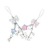 LRXIYODE 2pcs Cute Phone Strap for Women with Star Moon Bowknot Pendant Colorfast Multiuse Lanyard Chain for Phone and Card Holder Stylish Kawaii Accessory in Blue and Pink