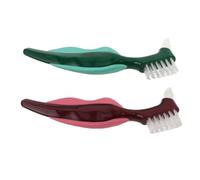 LRXIYODE 2pcs Double Head Dentures Cleaning Brush with Hard Bristles for False Teeth Care Durable Dentures Device Cleaner Gentle Yet Oral Hygiene Tool for Elderly Seniors