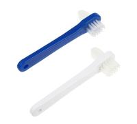 LRXIYODE 2pcs Dual Head False Teeth Brush with Firm Nylon Bristles T Shape Denture Cleaner for Hard to Reach Areas Non Slip Handle White and Blue for Denture Cleaning