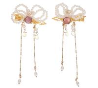 LRXIYODE 2pcs Elegant White Bow Hair Clips for Imitation Pearl and Crystal Material Tidy up Broken Hair and Decorate Hairstyle