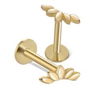 LRXIYODE 2pcs Flat Back Cartilage Earrings for Women Gold Metal Studs Threadless Piercing Jewelry Smooth Polished Lightweight Conch Helix Tragus Piercing Accessories