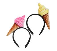 LRXIYODE 2pcs Ice Cream Cone Headbands for Women Soft Comfortable Hair Bands for Washing Face and Makeup Non Slip Cute Decorative Hair Accessories in Yellow and Pink