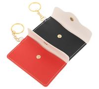 LRXIYODE 2pcs Mini PU Card Holder Key Ring with Button Closure Safe Storage for Credit Cards Ids Coins Pills Compact Keychain Wallet in Black Red for Daily Use and Travel