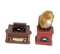LRXIYODE 2pcs Mini Retro Phonograph Ornaments Vintage Gramophone Resin Decor for Dollhouse Music Room Furniture Compact Artistic Home Decoration
