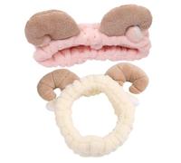 LRXIYODE 2pcs Plush Elastic Face Cleaning Headbands Soft Sheep Horn Hair Wraps for Washing Face Skincare Headbands for Women Non Slip Spa Makeup Hair Bands Comfortable Stretchy Accessories