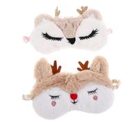LRXIYODE 2pcs Plush Reindeer Eye Mask for Sleeping and Women Cute Cartoon Mask with Complete Darkness Lightweight Comfortable Blindfold for Bedtime Travel Party Games Holiday Use