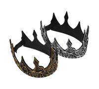 LRXIYODE 2pcs PU Medieval King Crown Headband Flexible Band Lightweight PU Crown for Men Cosplay Party Wedding Halloween Decor in Gold and Silver