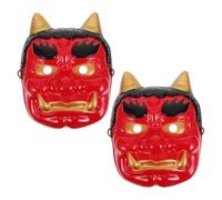 LRXIYODE 2pcs Red Japanese Demon Masks Set - Full Face Tengu Mask for Men - Samurai Horned Face Cover for Halloween Masquerade, Sushi Bar Decor, and Cosplay Party