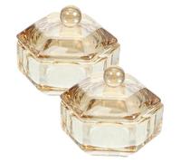 LRXIYODE 2pcs Replaceable Glass Nail Dish with Lid Amber Crystal Cups for Nail Art Manicure Care Compact and Clean Bowls for Salon and Home Use