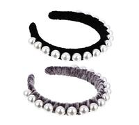 LRXIYODE 2pcs Retro Pearl Hairband Large Single-row Pearl Cloth Headbands for Women Elegant Hair Accessories for Weddings Proms Beach Garden Parties