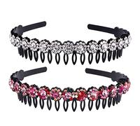 LRXIYODE 2pcs Rhinestone Non-slip Comb Headbands for Women, Face Wash Hairbands with Teeth, Red Gradient and Pure White, Hair Accessories for Daily Use and Beauty Care
