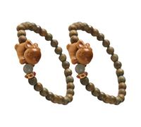 LRXIYODE 2pcs Sandalwood Bead Bracelets with Rabbit Charm Elastic Jewelry for Women and Cute Easter Bunny Design Feng Shui Lucky Strands Couple and Friend Green Sandalwood Beads