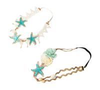 LRXIYODE 2pcs Seashell Headband with Pearl and Lace Adjustable Beach Style Hair Bands for Women Bohemian Floral Hair Wreaths for Festivals and Weddings