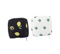 LRXIYODE 2pcs Thick Napkin Storage Bag Portable Cosmetic Pouch with Inner Organizer for Personal Hygiene and Makeup Lightweight Twill Material Beige Cactus and Design
