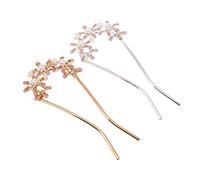 LRXIYODE 2pcs U Shaped Pearl Rhinestone Hairpins for Wedding Bridal Headpiece Lightweight Elegant Hair Accessories for Brides Party and Photo Props Gold Silver