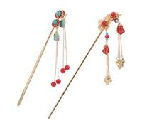 LRXIYODE 2pcs Vintage Asian Hanfu Metal Flower Hair Sticks with Coins Lightweight Chinese Tassel Hair Chopsticks for Women Retro Floral Updo Holders for Traditional Festivals and Cultural