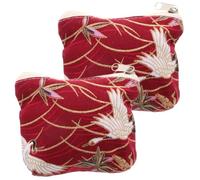 LRXIYODE 2pcs Vintage Japanese Style Mini Cloth Coin Pouch Red Brocade Wallets with Zipper Chic Minimalist Key and Small Accessories Bag Practical and Spacious Design for Women
