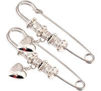 LRXIYODE 2PCS Vintage Silver Safety Pin Brooch Set for Sweater and Shawl, Large Curved Fabric Pins for Cardigan Wraps, Fashionable Heart-Shaped Brooch Clips for Women