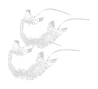 LRXIYODE 2pcs Vintage White Lace Lolita Headband with Ruffled Bow Elastic Gothic Maid Headdress for Women Comfortable Cosplay Hair Accessory for Tea Parties Festivals and Princess Style