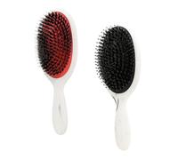 LRXIYODE 2pcs Women’s Airbag Massage Comb Paddle Hair Brush with Boar Bristles Scalp Massaging for Daily Hair Care and Styling, Black with Beaded Tips + Crimson Smooth Handle
