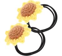LRXIYODE 2pcs Womens Sunflower Hair Ties Handmade Cotton Elastic Hair Bands Stretchy Ponytail Holders Reusable Floral Accessories for
