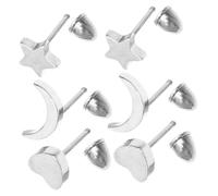 LRXIYODE 3 Pairs Stainless Steel Punk Ear Studs Minimalist Heart Star Moon Charm Earrings for Women Men Unisex Hip Hop Style Bright Jewelry