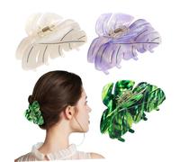 LRXIYODE 3 Pcs Lightweight Leaf Hair Claw Clips for Women Secure Grip Jaw Clips in Green Purple White Use Multi-functional Hair Accessories for Daily Use Work Parties and Travel
