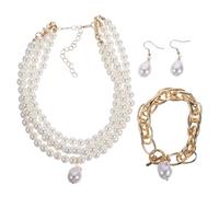 LRXIYODE 3-Piece Bridal Pearl Jewelry Set Elegant Necklace Earrings Bracelet for Women Wedding Accessories Classic Design