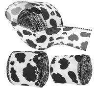 LRXIYODE 3 Rolls Cow Printed Ribbon Rolls for DIY Crafts and Headdress Making Polyester and Iron Material Decorative Ribbon for Wrapping and Handmade Projects