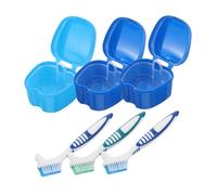 LRXIYODE 3 Sets Denture Soaking Case with Secure Lid and Ventilated Storage Box Multi Use False Teeth Cleaning Kit with Advanced Brush Holder for Home and Travel Care