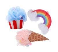 LRXIYODE 3pcs Adult Bath Sponge Soft Cartoon Loofah Body Scrubber for Exfoliating Rich Foam Gentle Shower Puff Trio Striped Blue Pink Cone Rainbow for Bathroom Spa Care