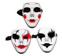 LRXIYODE 3pcs Hand Painted Mask Call Scream Bloody Cool Clown Masquerade Costumes Guy Party Glitter Vintage Bat Halloween Creepy Dark Scary Realistic Zombie Performance Plastic