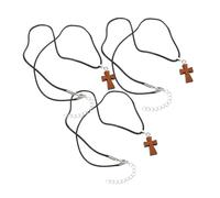 LRXIYODE 3pcs Handmade Wooden Cross Necklaces for Women Unique Mini Pendants with Rope Chain Vintage DIY Jewelry for Daily Wear and Travel