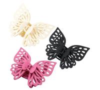 LRXIYODE 3pcs Large Matte Butterfly Hair Clips Hollow Design in Black Dusty Purple Unique Hair Barrettes for Women Jaw Clips for Everyday Use Parties Weddings
